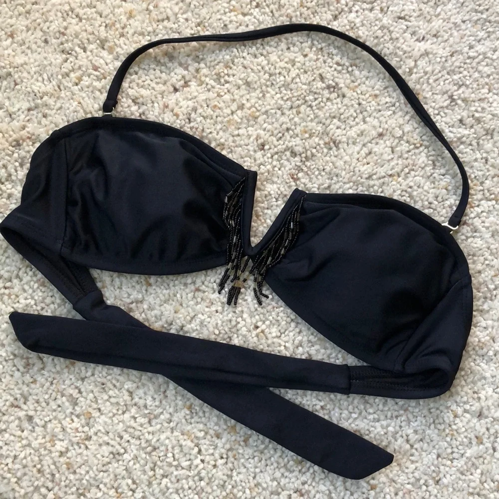 Black Beaded Fringe Bikini Top - Picture 1 of 5